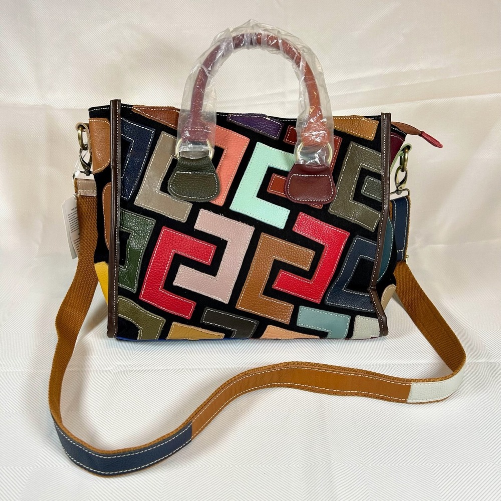 Caerlif Leather Multicolor Tote or Shoulder bag NWT Geometric Patchwork